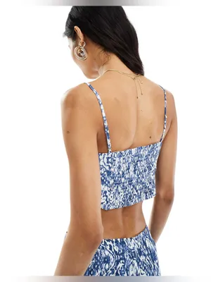 Abercrombie & Fitch Crinkle Textured Squareneck Cropped Tank - Blue Floral - XS thumbnail 2