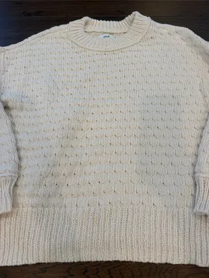 aerie Cream Textured Knit Crewneck Sweater Size Small - C1-347 thumbnail 2