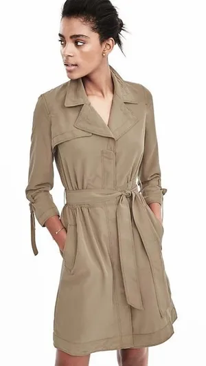 Banana Republic Trench Dress Long Sleeve Belt Art Military Tan Beige Size 6 thumbnail 1