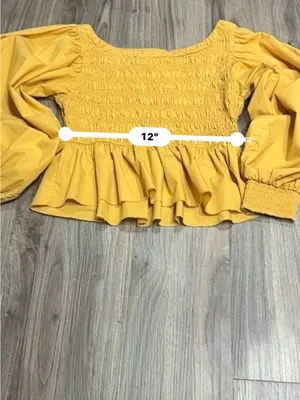 Free People mustard Yellow Smocked Peplum Blouse. thumbnail 11