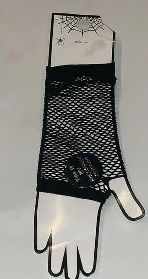 Black Mesh Fishnet Halloween Costume Fingerless Gloves Cyber Punk Gothic thumbnail 1