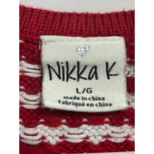 Nikka K Striped Tie Front Knit Sweater Vest Women L Red White Shabby Chic Retro thumbnail 5