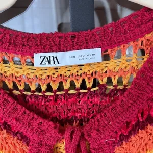 Zara Tie Front Bows tank top knit crochet red orange ganni trendy summer coverup thumbnail 3