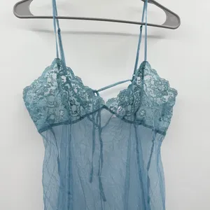 Victoria's Secret Sleeveless Blue‎ Mesh Lace Lingerie Chemise Sz L thumbnail 2