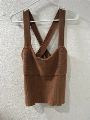 ABERCROMBIE & FITCH Ribbed Knit Crossover Strap Tank Top XL thumbnail 3