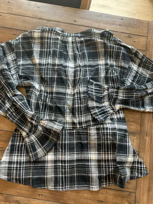 NWT Anthropologie Pilcro Plaid Ruffled Button Black Blouse S thumbnail 10