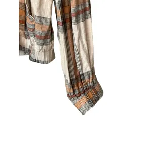 Free People Plaid Cotton Gauze Zip Up Bomber Jacket Cream Orange Brown Womens M thumbnail 6
