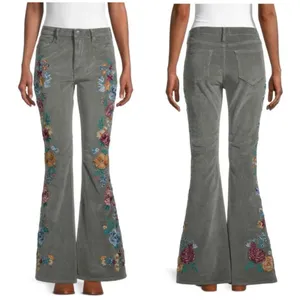 Free People x Driftwood Farrah Embroidered Cord Flare Jeans Sz 28 thumbnail 3