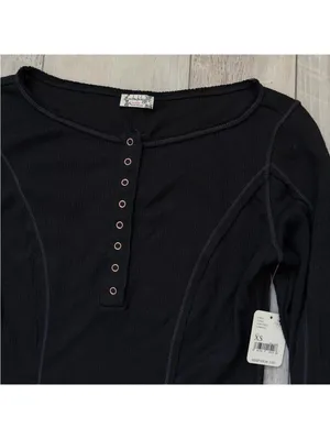 NWT Free People Intimately Sloane Long Sleeve Henley Black bodysuit size xs thumbnail 6