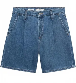 Mango Mid-Rise Denim Bermuda Shorts with Pleats NWT Medium Blue Size 2 (EUR 34) thumbnail 1