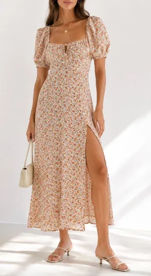 Reformation Teyana Dress Size 8 Floral Print Pink Orange Cream thumbnail 1