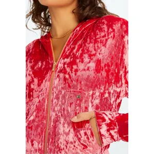 NEW Fabletics Crushed Velour Zip Up Hoodie Strawberry Red Women's Size S $85‎ thumbnail 3