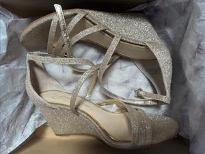 Jessica Simpson Callyia Heels Wedges Sparkle Glitter Champagne thumbnail 4