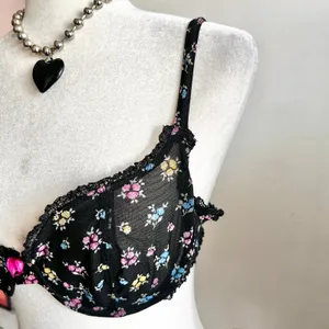 Black Lace Mesh Floral Sheer‎ Bra Lingerie Y2K Sexy Gothic Romantic 36C thumbnail 3
