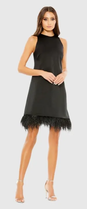Mac Duggal Feathered Hem High Neck Sleeveless A Line Dress Mini‎ Dress 2 thumbnail 1