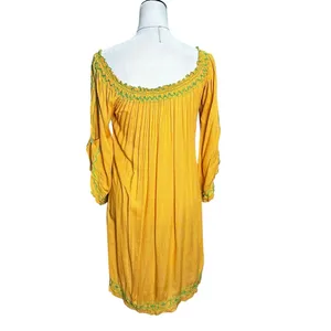 Poupette St. Barth Yellow Embroidered Off Shoulder‎ Smocked Resort Mini Dress thumbnail 4