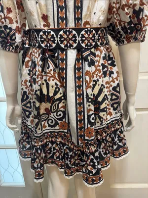 Farm Rio Flower Fan Tapestry Off-White Mini Dress Size Large. thumbnail 10