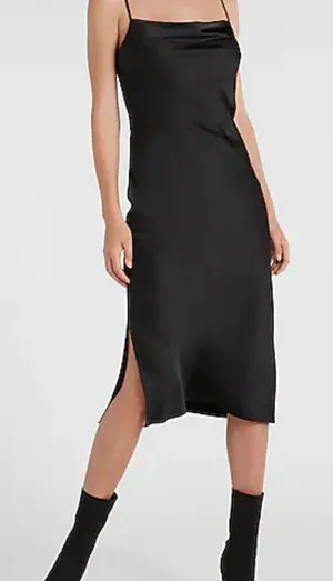 Express satin black cowl neck whimsy goth midi dress medium thumbnail 1