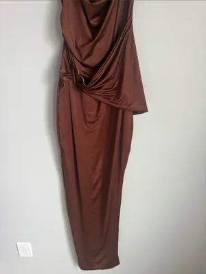 NEW Oh Polly Multiwear Cowl Neck Wrap Over Evening Gown in Chocolate Brown 4 thumbnail 6