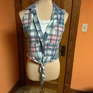 Vtg 80s plaid belly top thumbnail 5