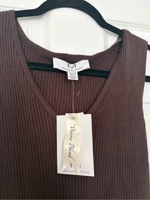 NWT Magaschoni Chocolate Brown Ribbed Sleeveless Midi Sweater Dress XL thumbnail 2