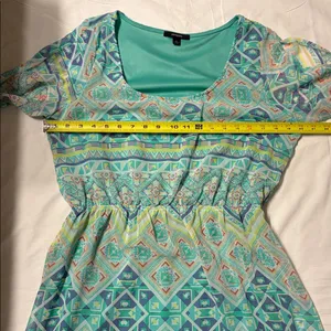 Espresso Teal and Coral Geometric Knee Length Y2K Women’s Dress thumbnail 7
