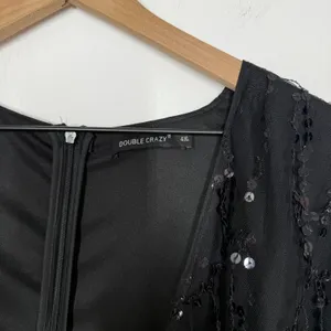 Double Crazy Sequin Mini Dress Plus Size 4XL Black Deep V-Neck Party Club Fringe thumbnail 9