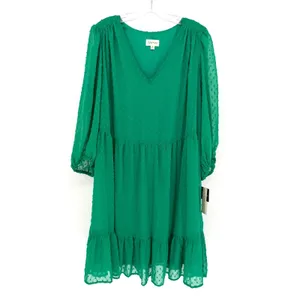 52Seven Babydoll Dress Women 1X Green Swiss Dot Tiered Boho Feminine Romantic thumbnail 5