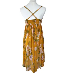 FREE PEOPLE Mirage Convertible Tunic Tank Top Dress Hi Low Yellow Floral Boho thumbnail 4