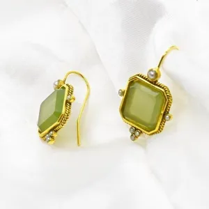Green Square Earrings Gold thumbnail 4