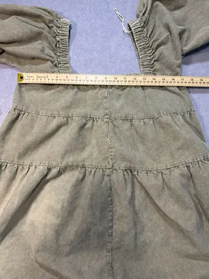 Nectar Clothing Corduroy Puff Sleeve Tiered Babydoll Mini Dress Olive L thumbnail 7