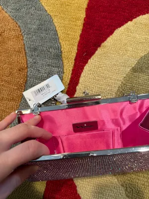 NWT Nina Pink Glitter Small Evening Purse Bag Formal Black Tie Metal Chain thumbnail 8