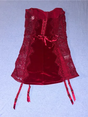 VENUS Red Lace & Velvet Strapless Chemise with Garter Details thumbnail 2
