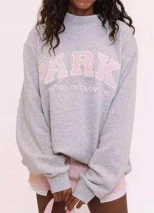 Parke X Stoney Clover Lane Grey Pink Varsity Mockneck Sweatshirt S/m thumbnail 1
