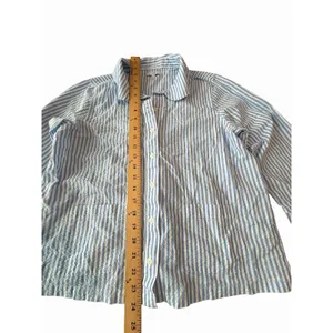 Lake Pajama Top Medium Blue White Stripe Seersucker 3/4 Sleeve Button #GGG8-1 thumbnail 5