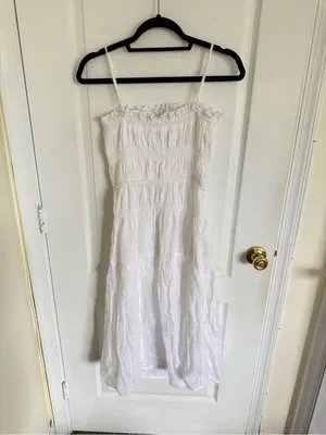 FRAME White Smocked Midi Dress thumbnail 5