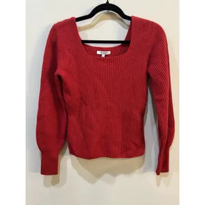 Madewell SoftWool Cashmere Blend Square Neck Ribbed Sweater Red Size Small thumbnail 2