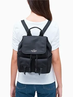 Kate Spade New York Carly Flap Drawstring Backpack in Black Technical Nylon thumbnail 3