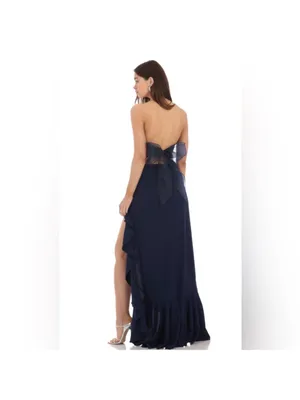 Lucy In The Sky Navy Blue Strapless Back Bow Corset Maxi Dress XXS thumbnail 2