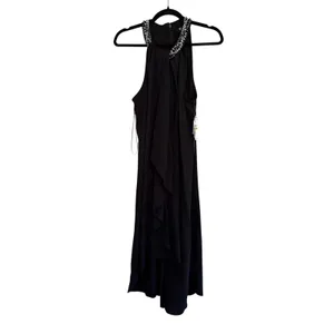 SLNY Womens Black Embellished Halter Neck Draped Evening Gown 119005 Size 14 thumbnail 4