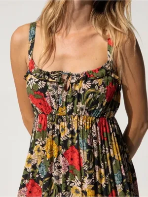 Natural Life Elizabeth Maxi Dress Black Red Poppy Floral Bohemian Hippie Boho thumbnail 6
