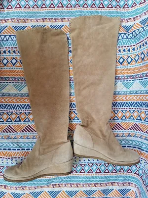 Michele Negri Suede Whipstitch Wedge Over The Knee OTK Sock Boots UK 3.5 US 6 thumbnail 4