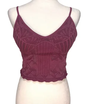 Seamless Lace Crop Cami Top‎ Women M/L Burgundy Boho Festival Romantic Fairy Y2K thumbnail 1