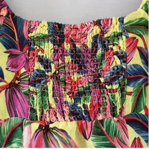 Farm Rio for Anthropologie Tropical Floral Smocked Linen Midi Dress XS thumbnail 7