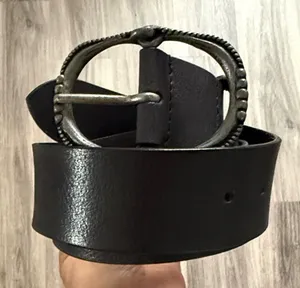 Free People Black Leather Belt with Silver Buckle M/L thumbnail 1