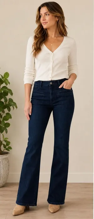 Pilcro‎ Anthropologie High-Rise Flare Jeans Dark Indigo Patch Pocket Size 27 NEW thumbnail 1