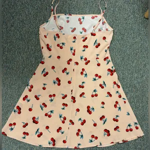 Cherry Print Spaghetti Strap Mini Dress Back Zip Closure Size Medium Red thumbnail 4