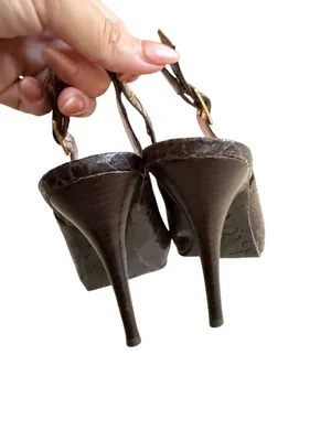JESSICA SIMPSON Brown Leather Slingback Heels Size 8 thumbnail 7