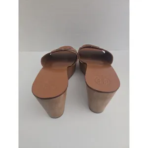 Tory Burch ines brown leather Wedge platform Slide Sandals Women’s Size 6-1/2M thumbnail 8