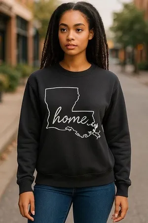 Home Free Womens Sweatshirt Size Small 4 6 Louisiana Outline Black Fleece‎ NEW thumbnail 1